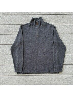 Polo Ralph Lauren Gray Quarter Zip Pullover Sweater Men’s Medium Cotton Pony